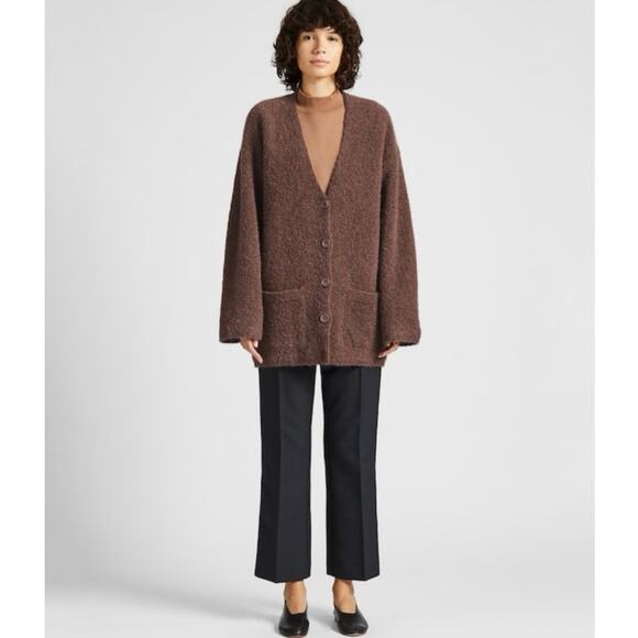 Uniqlo U Wool Alpaca Blend Button Front Cardigan Brown Boucle Knit Coat Size XL - Picture 1 of 8
